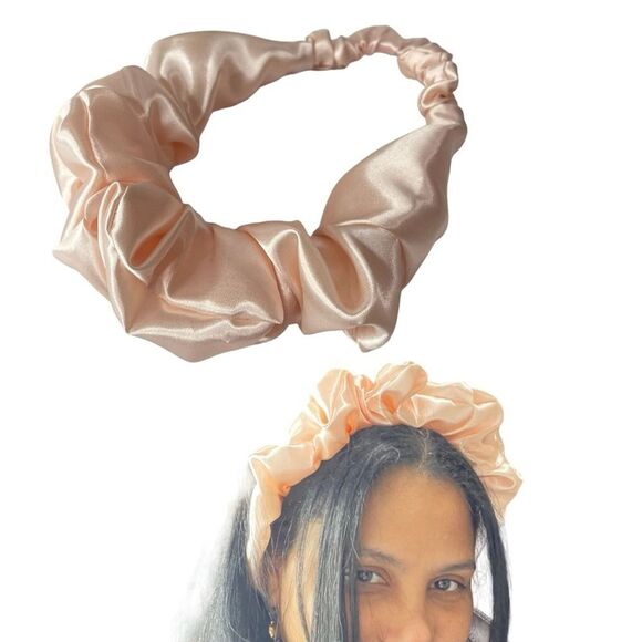 Satin Headband wrap scrunched Women Champagne color - Picture 3 of 8